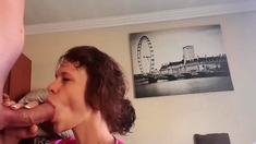 Curly haired milf sucking and jerking my cock till I cum