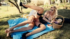 Close up with blonde hottie blowing a large dick