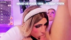 Shemale Tranny Sucks Dildo Blowjob