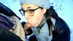 Cold Public Blowjob With A Sexy Teen Brunette Babe