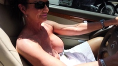Beautiful Brunette Big Boobs Rides Fake Cock