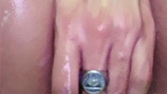 Pussy toying busty high heeled stunner solo pov masturbation