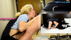 Amateur blonde teen blowjob and fucking in the bathroom