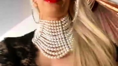 Blonde with Big Boobs Gives Blowjob to Her Dildo on Liv more