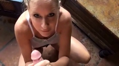 Blonde Amateur MILF Gives Blowjob in the Rain