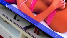 Blonde and brunette lesbians toying cunt