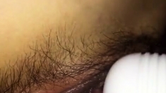 Close up of wet hairy Japanese pussy