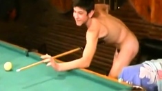 Russian Soldiers Play Pool in Nude