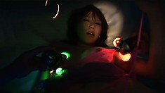 Japanese gal gets played with and fucked by glowing dildos in an awesome scene