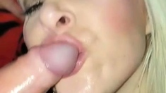 Amateur Blonde Blowjob handjob Huge Facial